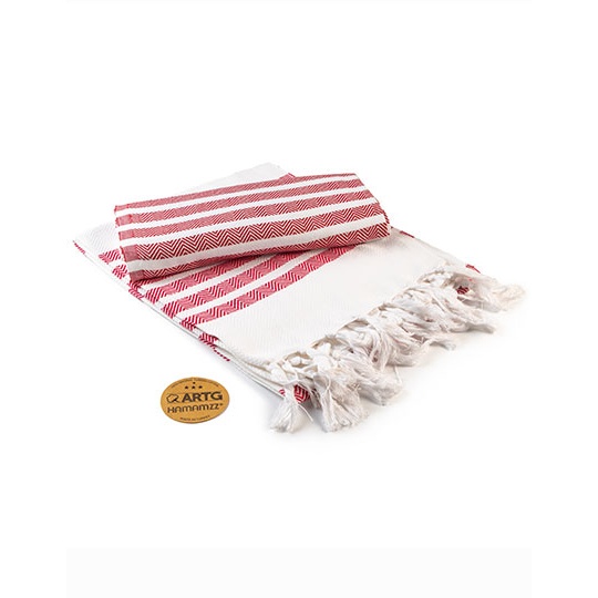 Recznik Hamam Bawelniany Tradycyjny AR053 - White & Fire Red