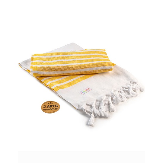 Recznik Hamam Bawelniany Tradycyjny AR053 - White & Dark Yellow