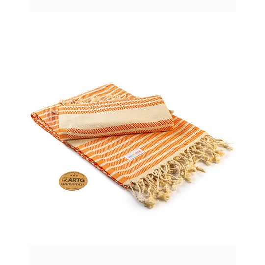 Recznik Bawelniany Tradycyjny AR055 - Orange & Ivory