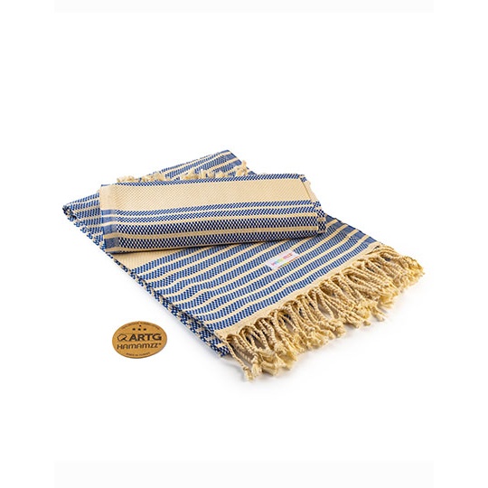 Recznik Bawelniany Tradycyjny AR055 - Ocean Blue & Ivory