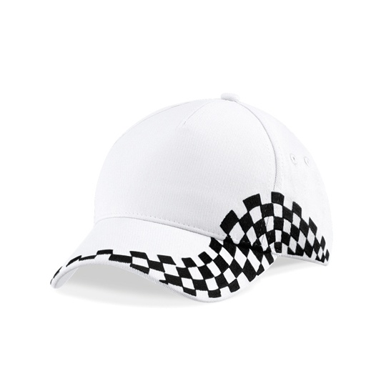 Czapka 5 Paneli Bawelniana Haftowana w Kratke CB159 - White