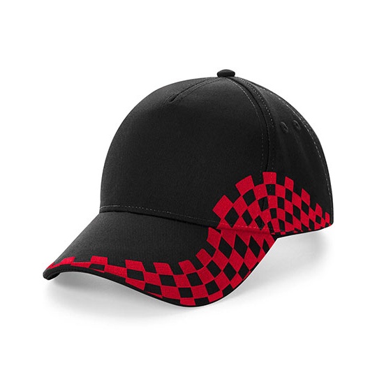 Czapka 5 Paneli Bawelniana Haftowana w Kratke CB159 - Black & Classic Red