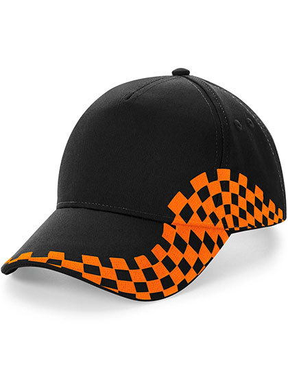 Czapka 5 Paneli Bawełniana Haftowana w Kratke CB159 - Black & Orange
