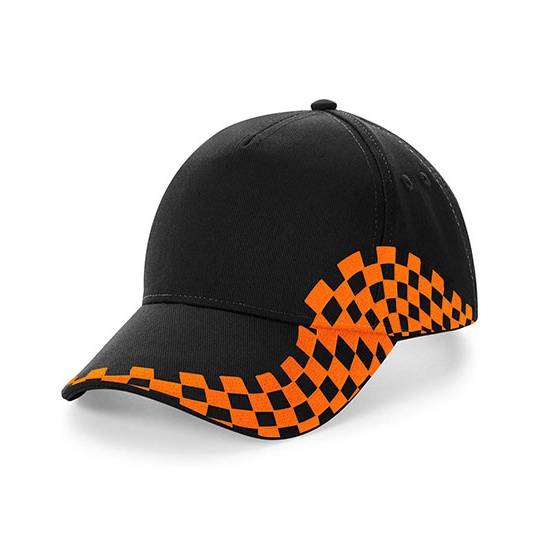Czapka 5 Paneli Bawelniana Haftowana w Kratke CB159 - Black & Orange