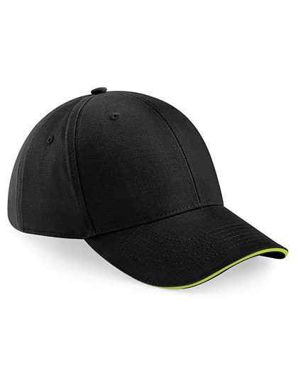 Czapka 6 panelowa Bawełniana Daszek Sandwich CB20 - Black & Lime Green