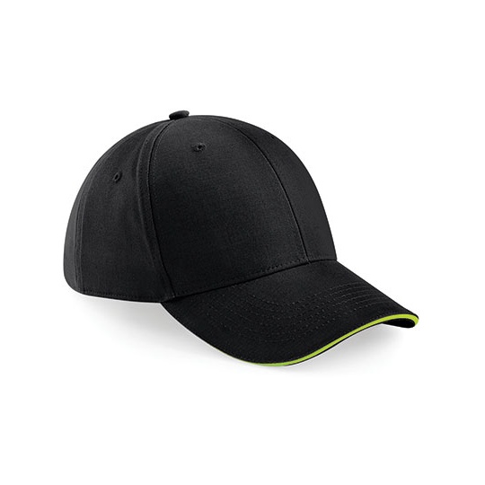 Czapka 6 panelowa Bawelniana Daszek Sandwich CB20 - Black & Lime Green