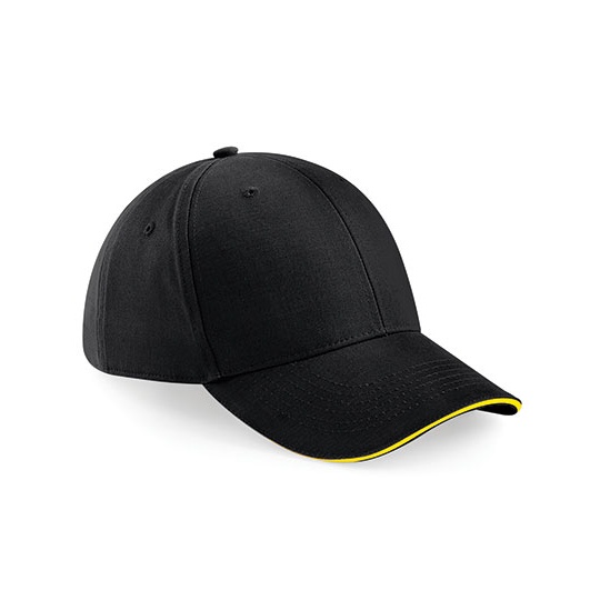 Czapka 6 panelowa Bawelniana Daszek Sandwich CB20 - Black & Yellow