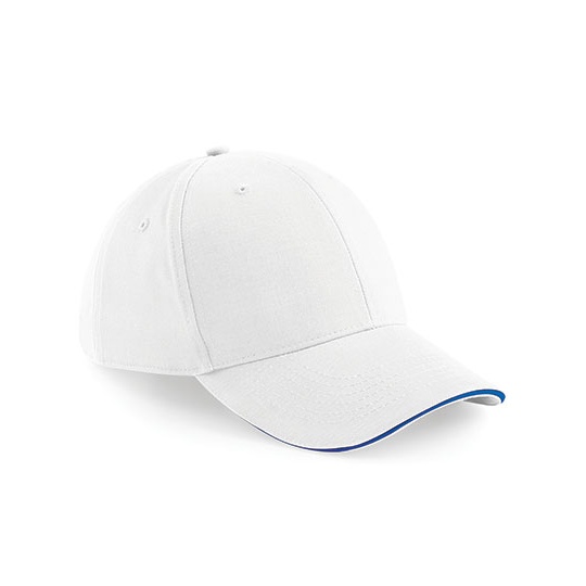 Czapka 6 panelowa Bawelniana Daszek Sandwich CB20 - White & Bright Royal