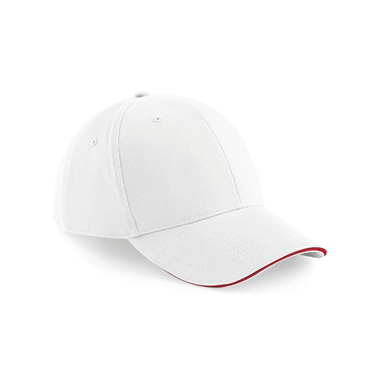 Czapka 6 panelowa Bawelniana Daszek Sandwich CB20 - White & Classic Red