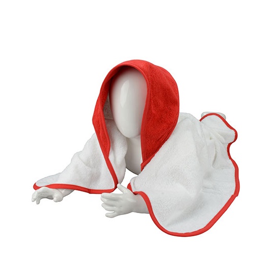 Recznik Dzieciecy Bawelniany z Kapturem ARB032 - White & Fire Red & Fire Red