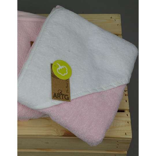 Recznik Dzieciecy Bawelniany z Kapturem ARB032 - Light Pink & White