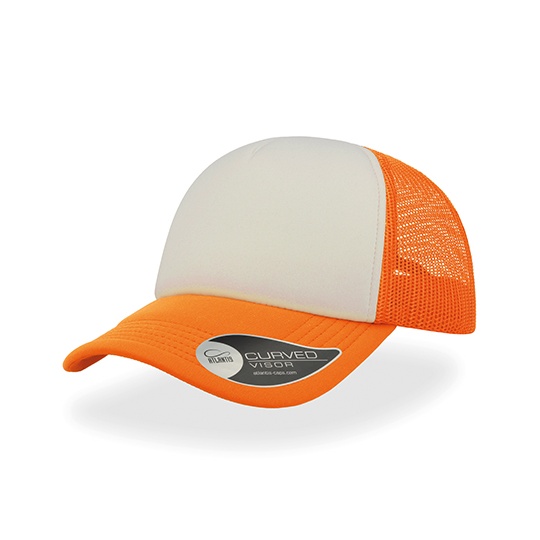 Czapka Trucker Snapback Poliestrowa Siateczkowa AT505 - White & Orange Fluo & Orange Fluo