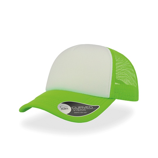 Czapka Trucker Snapback Poliestrowa Siateczkowa AT505 - White & Green Fluo & Green Fluo