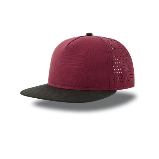 Czapka Pieciopanelowa Plaski Daszek Usztywniana Poliester Recyklingowany AT424 - Burgundy & Black