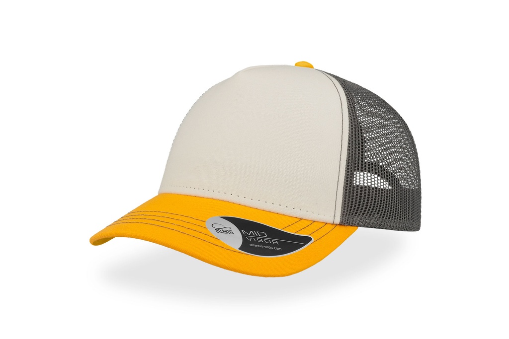 Czapka Trucker 5-panelowa Bawelniana z Siateczka AT527 - White & Gold & Dark Grey
