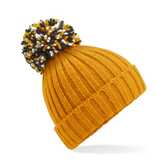 Ciepla czapka z pomponem CB390 - Mustard