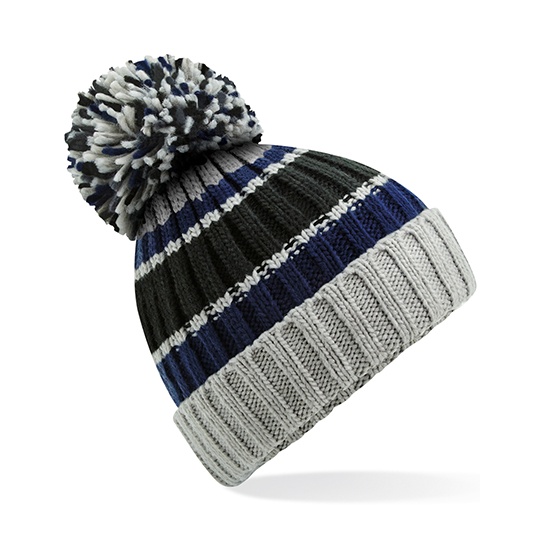 Czapka Prazkowana Akrylowa z Pomponem CB392 - Blue Steel