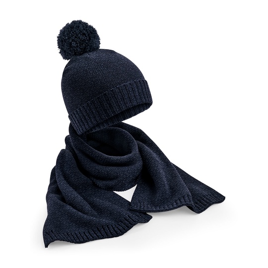 Zestaw Czapka Beanie i Szalik CB401 - Navy Fleck