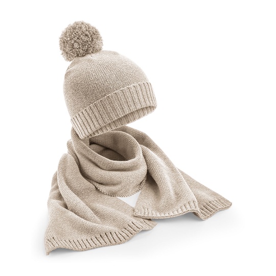 Zestaw Czapka Beanie i Szalik CB401 - Oatmeal Fleck