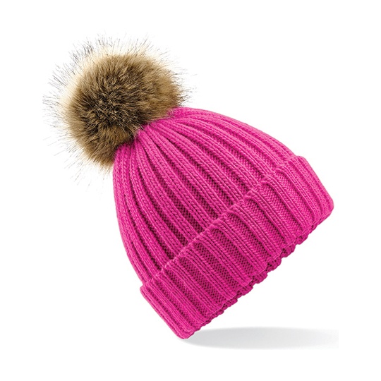 Czapka Unisex Dzianinowa z Pomponem CB412 - Fuchsia