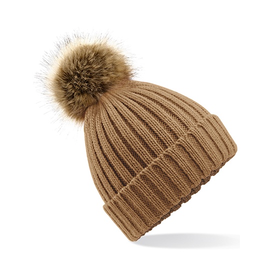 Czapka Unisex Dzianinowa z Pomponem CB412 - Biscuit