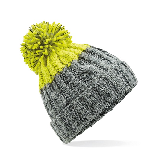 Czapka Dzianinowa Dwukolorowa z Pomponem CB437 - Light Grey & Citron