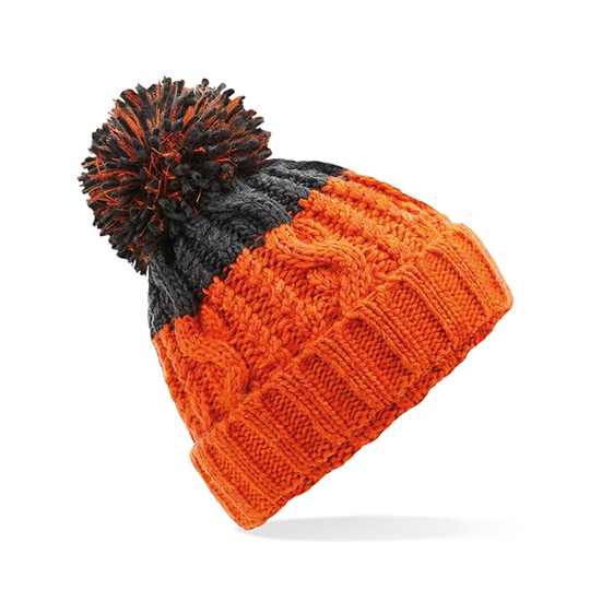 Czapka Dzianinowa Dwukolorowa z Pomponem CB437 - Orange & Graphite Grey