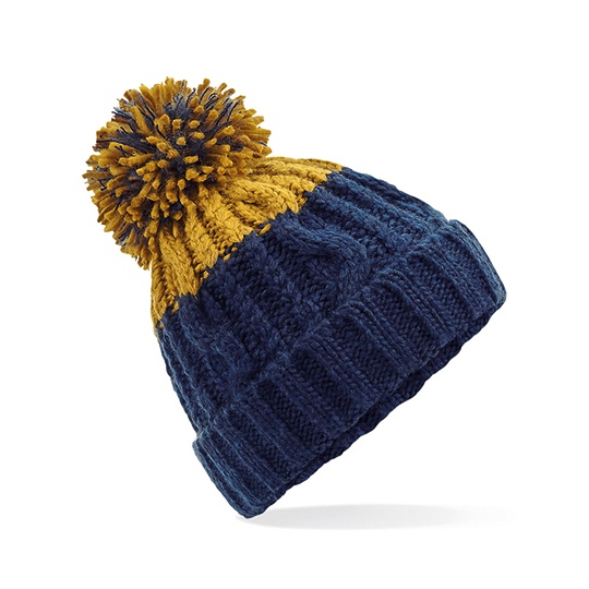 Czapka Dzianinowa Dwukolorowa z Pomponem CB437 - Oxford Navy & Mustard