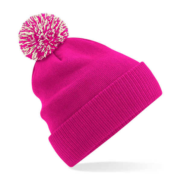 Czapka Dwuwarstwowa Akrylowa z Pomponem CB450 - Fuchsia & Off White