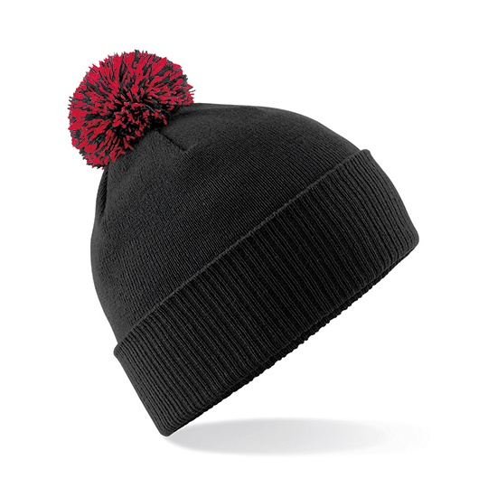 Czapka Dwuwarstwowa Akrylowa z Pomponem CB450 - Black & Classic Red
