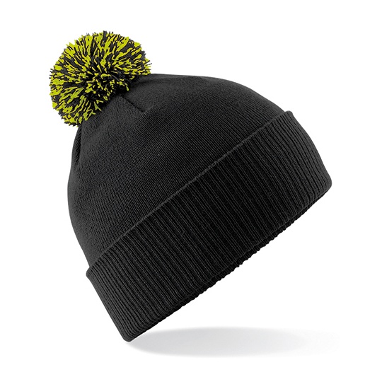 Czapka Dwuwarstwowa Akrylowa z Pomponem CB450 - Black & Lime Green
