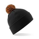 Czapka Dwuwarstwowa Akrylowa z Pomponem CB450 - Black & Orange
