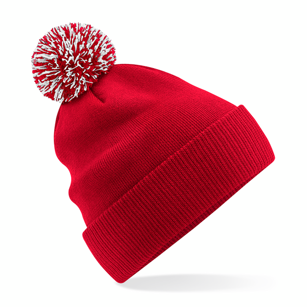 Czapka Dwuwarstwowa Akrylowa z Pomponem CB450 - Classic Red & White