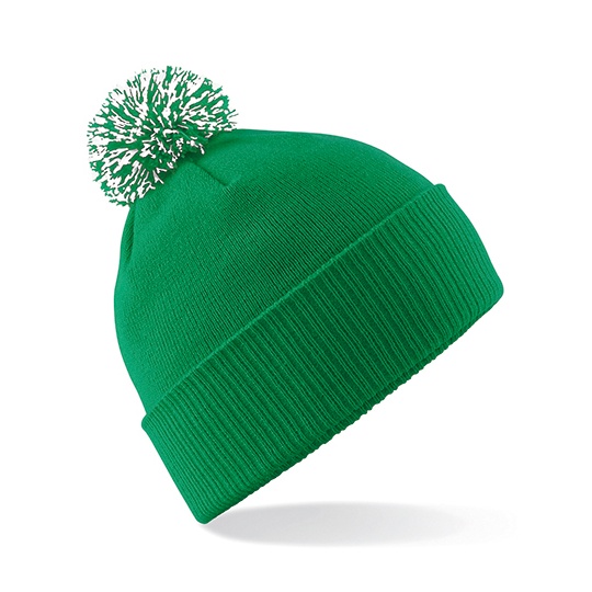 Czapka Dwuwarstwowa Akrylowa z Pomponem CB450 - Kelly Green & White