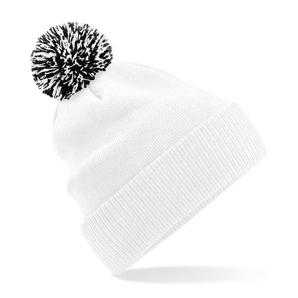 Czapka Dwuwarstwowa Akrylowa z Pomponem CB450 - White & Black