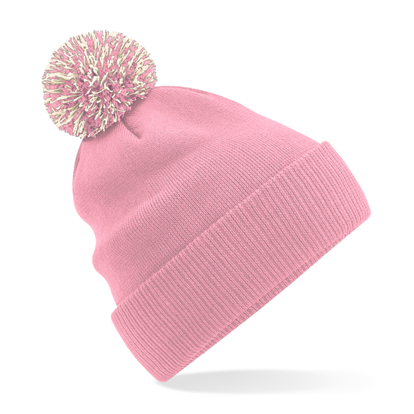 Czapka Dwuwarstwowa Akrylowa z Pomponem CB450 - Dusky Pink & Off White