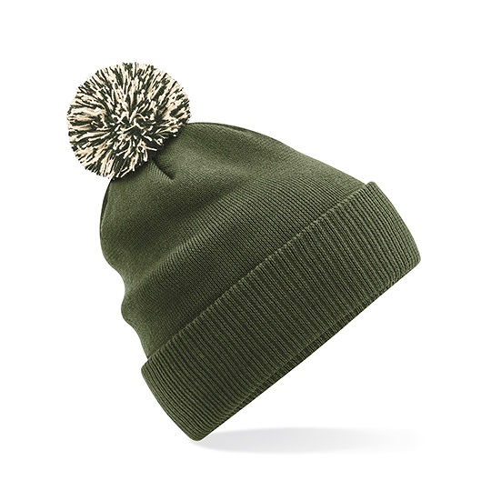 Czapka Dwuwarstwowa Akrylowa z Pomponem CB450 - Olive Green & Oatmeal