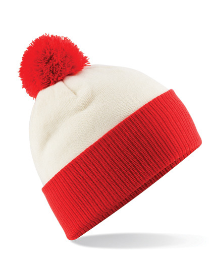 Dwukolorowa czapka z pomponem CB451 - Off White & Bright Red