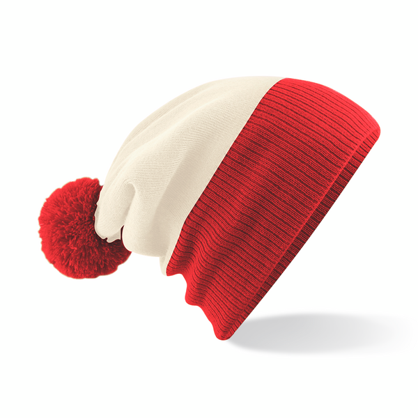 Dwukolorowa czapka z pomponem CB451 - Off White & Bright Red