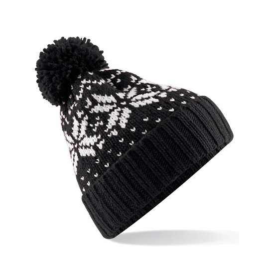 Czapka Klasyczna Akrylowa Wzor Fair Isle CB456 - Black & White