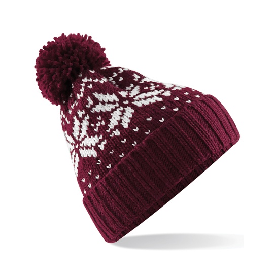 Czapka Klasyczna Akrylowa Wzor Fair Isle CB456 - Burgundy & White