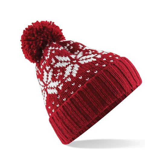 Czapka Klasyczna Akrylowa Wzor Fair Isle CB456 - Classic Red & White
