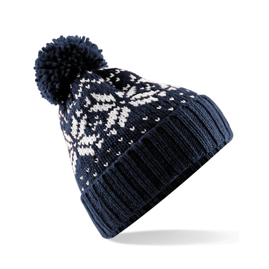 Czapka Klasyczna Akrylowa Wzor Fair Isle CB456 - French Navy & White