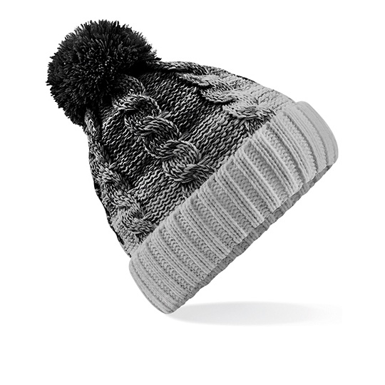 Czapka Ombre Dzianina Warkoczowa z Pomponem CB459 - Black & Light Grey