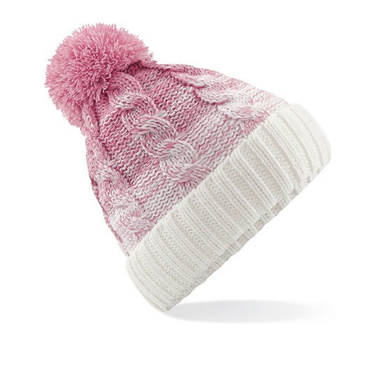 Czapka Ombre Dzianina Warkoczowa z Pomponem CB459 - Dusky Pink & Off White