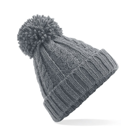 Czapka z pomponem warkoczowy splot akrylowa CB480 - Light Grey