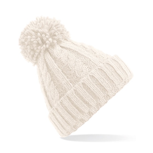 Czapka z pomponem warkoczowy splot akrylowa CB480 - Oatmeal