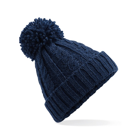 Czapka z pomponem warkoczowy splot akrylowa CB480 - Navy