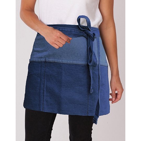 Krótki fartuch denim dwukolorowy DL201 - Blue Denim