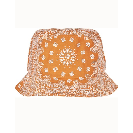 Kapelusz Bucket Skośny Brzeg Wzór Paisley FX5003BP - Orange & White